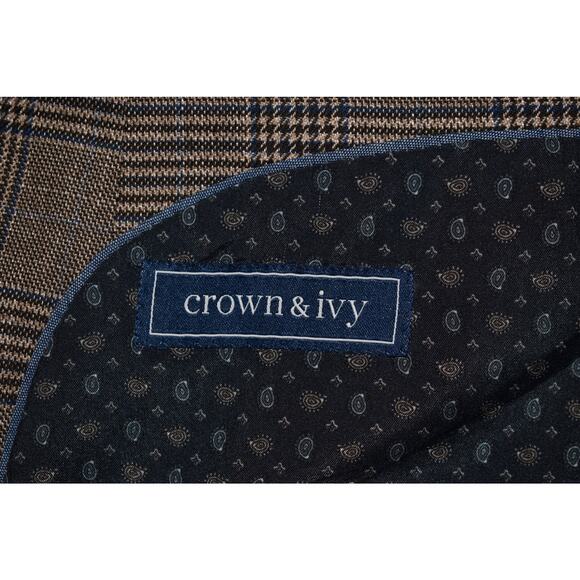 CROWN & IVY $200‎ Brown Blue Glen Plaid Two Button Sport Coat Men's 44R - Picture 4 of 6